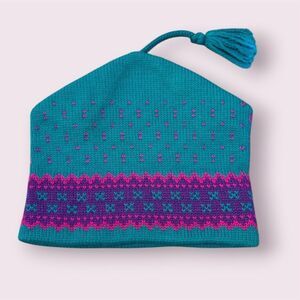 CAPELLO Vintage Nordic/Fair Isle 80s/90s Ski Hat Beanie With Pop-Top Tassle